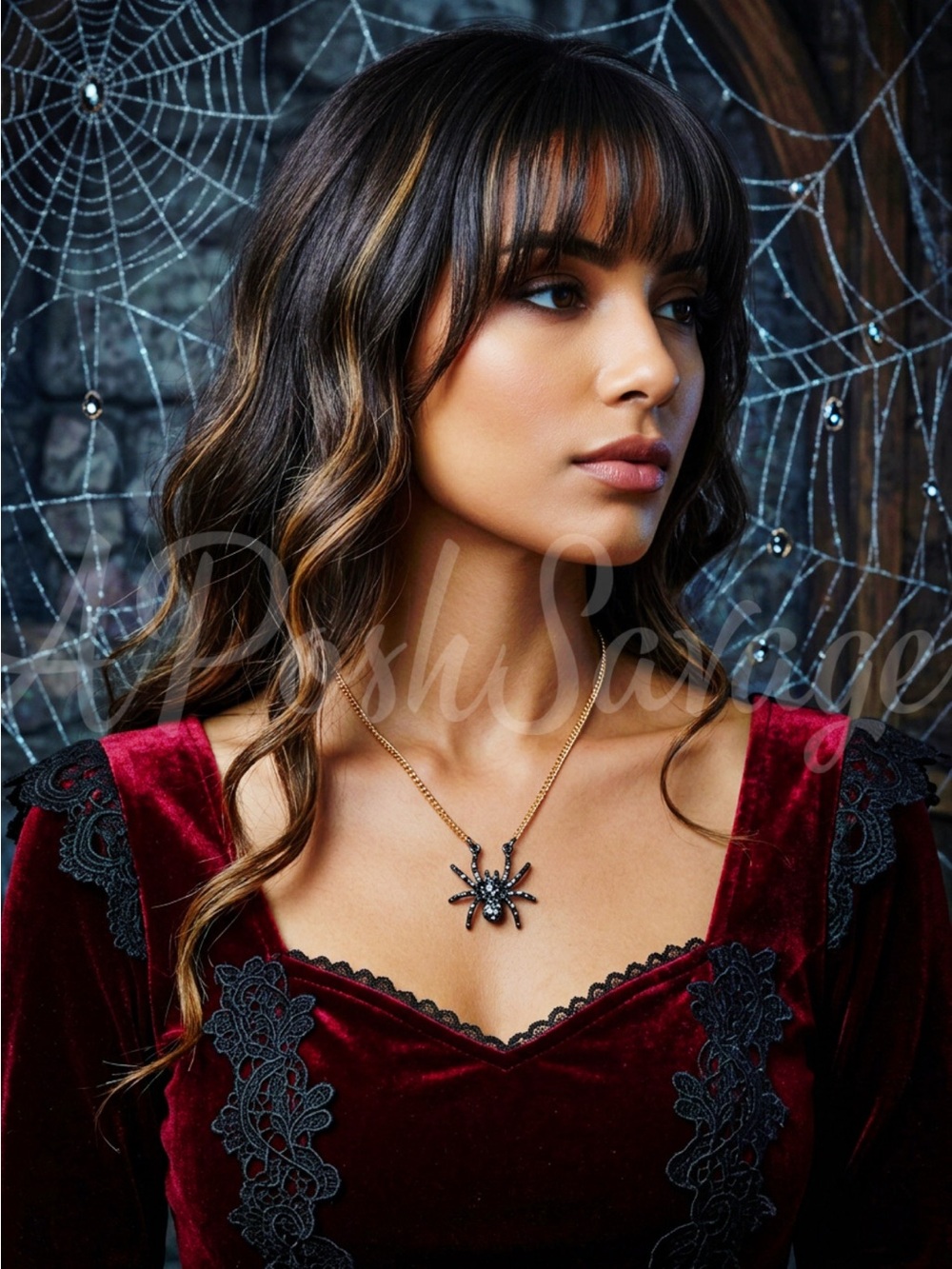 Sparkling Black Spider with Silver Crystals • 16″ Gold Lobster-Clasp Necklace